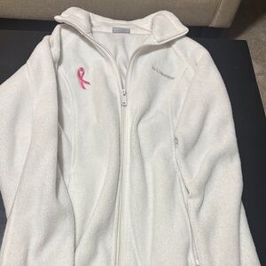 Columbia Cream Full-Zip Fleece Jacket with Pink Ribbon